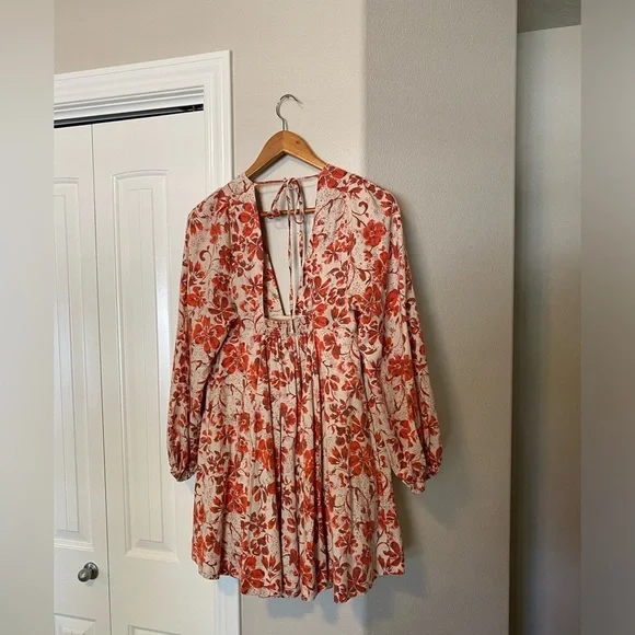 Free people floral long sleeve mini dress size XS - Picture 3 of 9